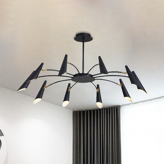 10-Head Horn Ceiling Lamp Contemporary Metallic Chandelier Light in Black/White Clearhalo 'Ceiling Lights' 'Chandeliers' 'Modern Chandeliers' 'Modern' Lighting' 1885937