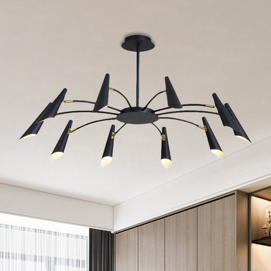 10-Head Horn Ceiling Lamp Contemporary Metallic Chandelier Light in Black/White Clearhalo 'Ceiling Lights' 'Chandeliers' 'Modern Chandeliers' 'Modern' Lighting' 1885938