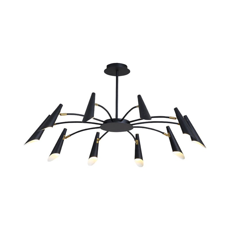 10-Head Horn Ceiling Lamp Contemporary Metallic Chandelier Light in Black/White Clearhalo 'Ceiling Lights' 'Chandeliers' 'Modern Chandeliers' 'Modern' Lighting' 1885939