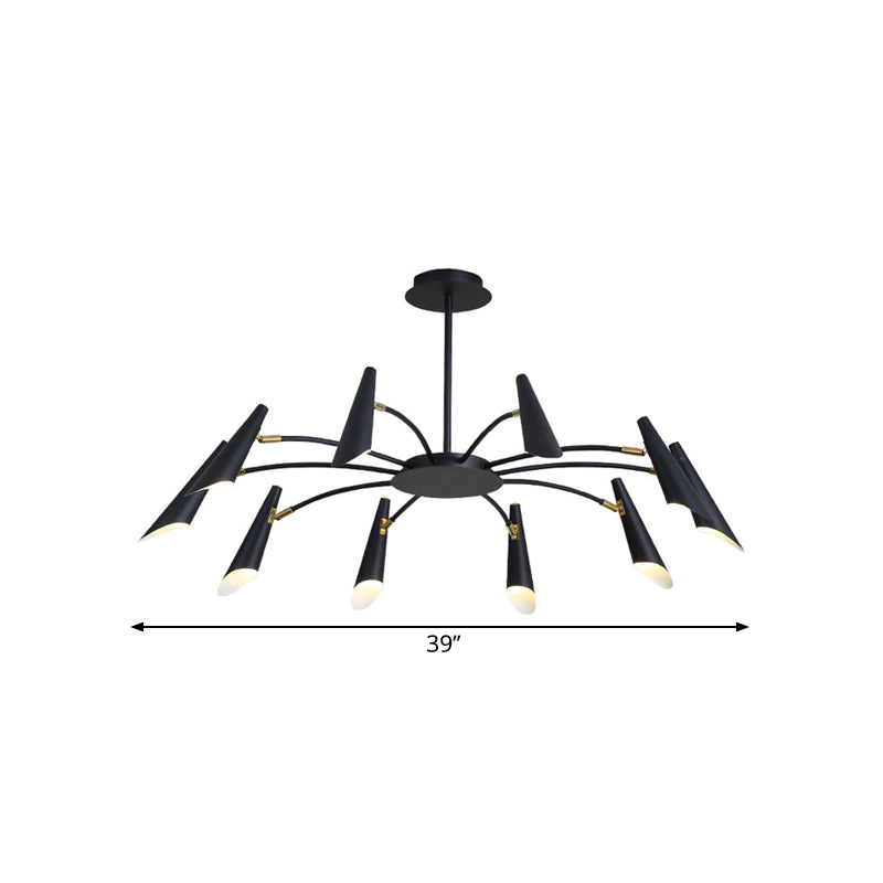 10-Head Horn Ceiling Lamp Contemporary Metallic Chandelier Light in Black/White Clearhalo 'Ceiling Lights' 'Chandeliers' 'Modern Chandeliers' 'Modern' Lighting' 1885940