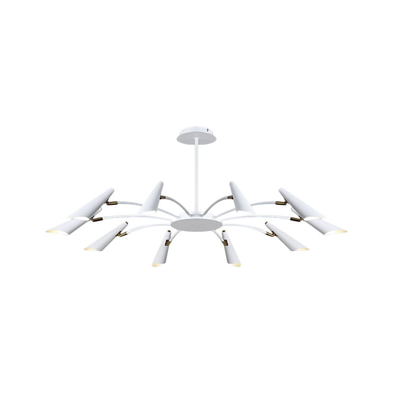 10-Head Horn Ceiling Lamp Contemporary Metallic Chandelier Light in Black/White Clearhalo 'Ceiling Lights' 'Chandeliers' 'Modern Chandeliers' 'Modern' Lighting' 1885944