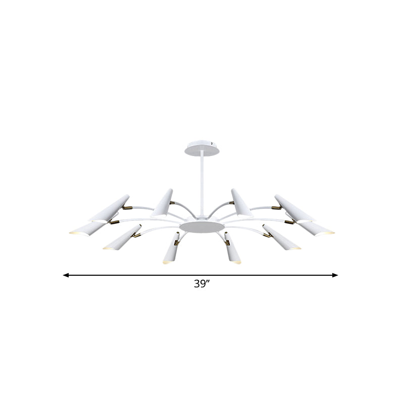 10-Head Horn Ceiling Lamp Contemporary Metallic Chandelier Light in Black/White Clearhalo 'Ceiling Lights' 'Chandeliers' 'Modern Chandeliers' 'Modern' Lighting' 1885945