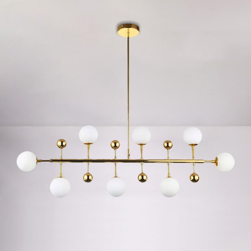 Hotel Ball Shade Linear Chandelier Opal Glass 8 Lights Modern Gold Ceiling Pendant Clearhalo 'Ceiling Lights' 'Glass shade' 'Glass' 'Island Lights' Lighting' 1885948