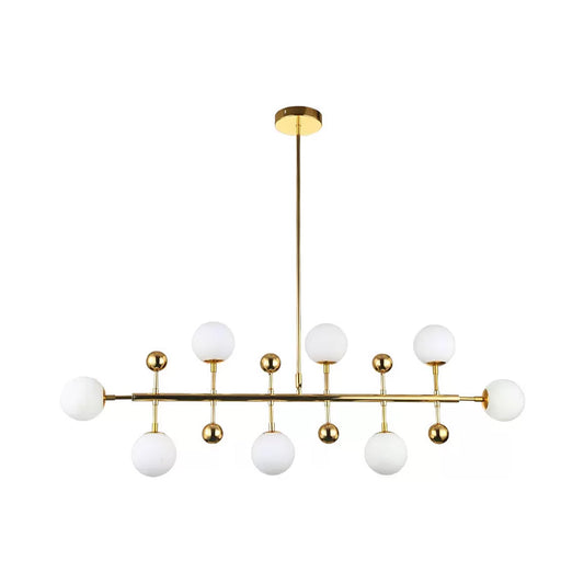 Hotel Ball Shade Linear Chandelier Opal Glass 8 Lights Modern Gold Ceiling Pendant Clearhalo 'Ceiling Lights' 'Glass shade' 'Glass' 'Island Lights' Lighting' 1885949