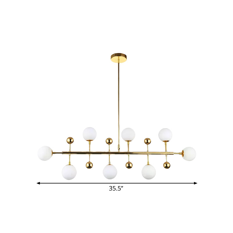 Hotel Ball Shade Linear Chandelier Opal Glass 8 Lights Modern Gold Ceiling Pendant Clearhalo 'Ceiling Lights' 'Glass shade' 'Glass' 'Island Lights' Lighting' 1885950