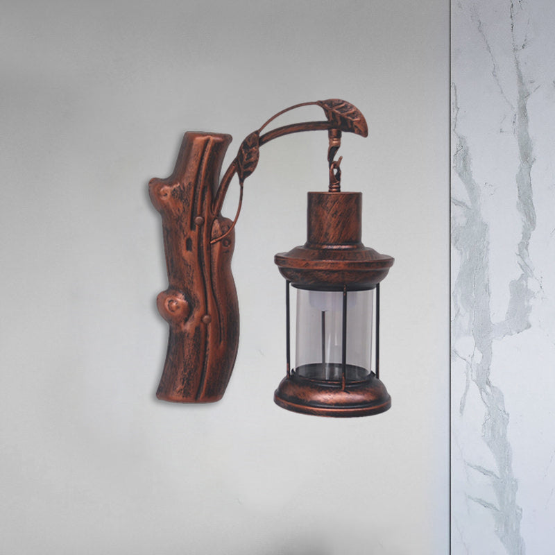 Kerosene Hallway Wall Light Fixture Coastal Clear Glass 1 Light Black/Copper Sconce Lamp Clearhalo 'Industrial wall lights' 'Industrial' 'Middle century wall lights' 'Tiffany' 'Wall Lamps & Sconces' 'Wall Lights' Lighting' 1886087