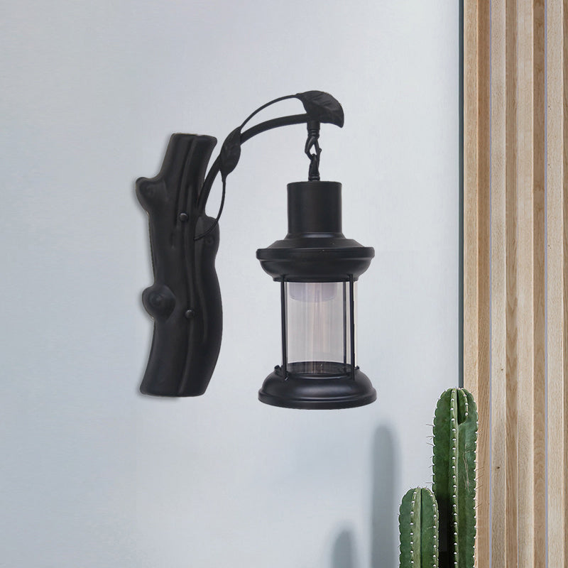 Kerosene Hallway Wall Light Fixture Coastal Clear Glass 1 Light Black/Copper Sconce Lamp Clearhalo 'Industrial wall lights' 'Industrial' 'Middle century wall lights' 'Tiffany' 'Wall Lamps & Sconces' 'Wall Lights' Lighting' 1886092