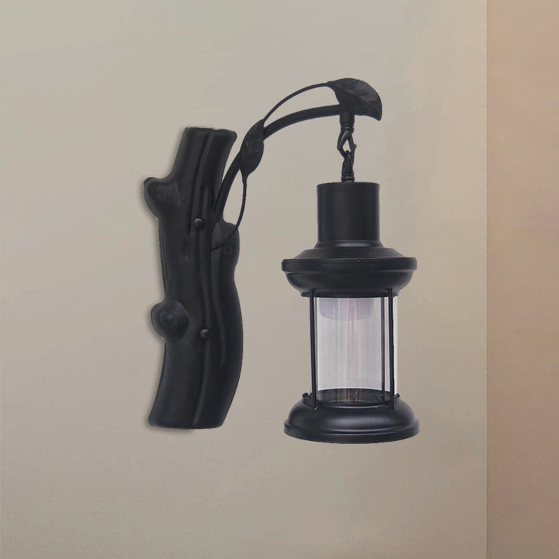 Kerosene Hallway Wall Light Fixture Coastal Clear Glass 1 Light Black/Copper Sconce Lamp Clearhalo 'Industrial wall lights' 'Industrial' 'Middle century wall lights' 'Tiffany' 'Wall Lamps & Sconces' 'Wall Lights' Lighting' 1886093