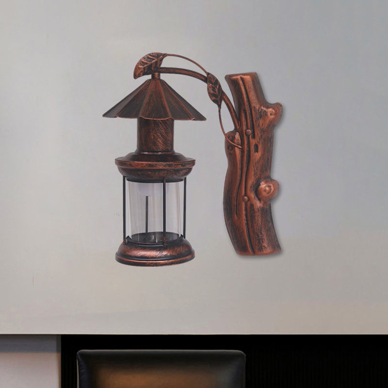 1 Light Clear Glass Wall Sconce Light Retro Coastal Black/Copper Kerosene Hallway Lighting Fixture Clearhalo 'Art deco wall lights' 'Cast Iron' 'Glass' 'Industrial wall lights' 'Industrial' 'Middle century wall lights' 'Modern' 'Rustic wall lights' 'Tiffany' 'Traditional wall lights' 'Wall Lamps & Sconces' 'Wall Lights' Lighting' 1886097