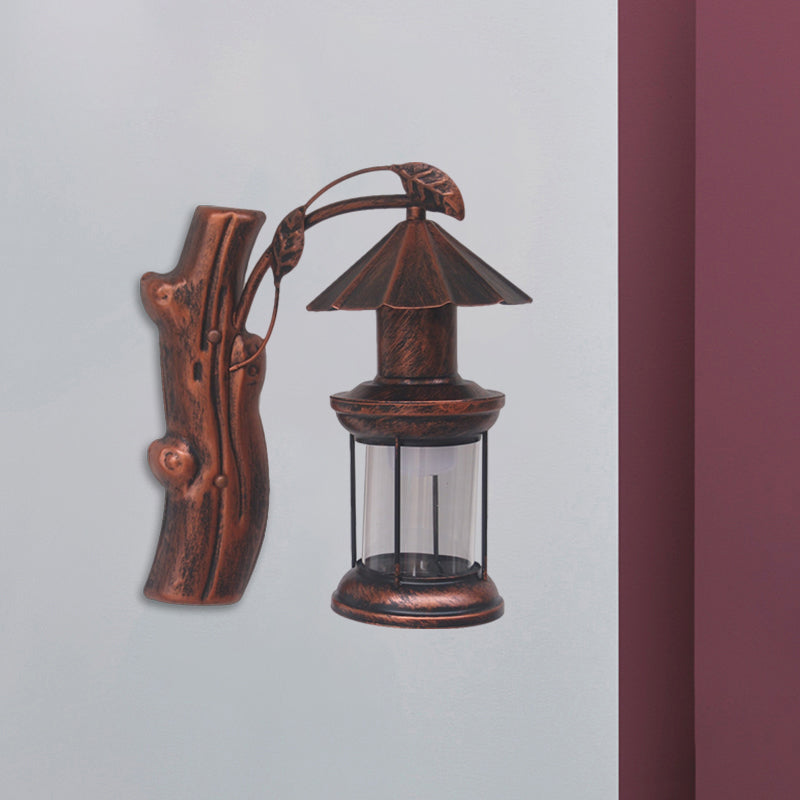 1 Light Clear Glass Wall Sconce Light Retro Coastal Black/Copper Kerosene Hallway Lighting Fixture Clearhalo 'Art deco wall lights' 'Cast Iron' 'Glass' 'Industrial wall lights' 'Industrial' 'Middle century wall lights' 'Modern' 'Rustic wall lights' 'Tiffany' 'Traditional wall lights' 'Wall Lamps & Sconces' 'Wall Lights' Lighting' 1886098