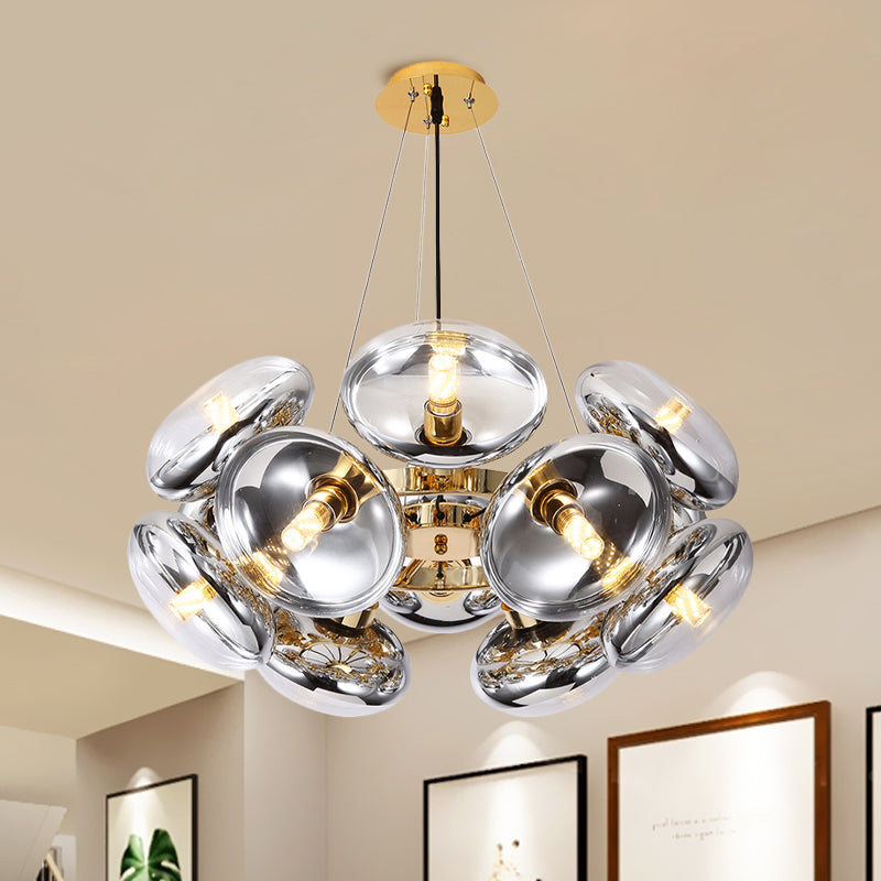 12-Light Round Shade Chandelier Modern Clear Glass Cord Hanging Light in Gold/Silver Clearhalo 'Ceiling Lights' 'Chandeliers' 'Modern Chandeliers' 'Modern' Lighting' 1886112