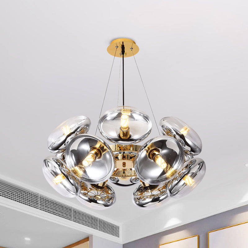 12-Light Round Shade Chandelier Modern Clear Glass Cord Hanging Light in Gold/Silver Clearhalo 'Ceiling Lights' 'Chandeliers' 'Modern Chandeliers' 'Modern' Lighting' 1886113