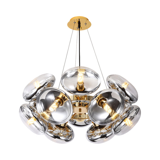 12-Light Round Shade Chandelier Modern Clear Glass Cord Hanging Light in Gold/Silver Clearhalo 'Ceiling Lights' 'Chandeliers' 'Modern Chandeliers' 'Modern' Lighting' 1886114