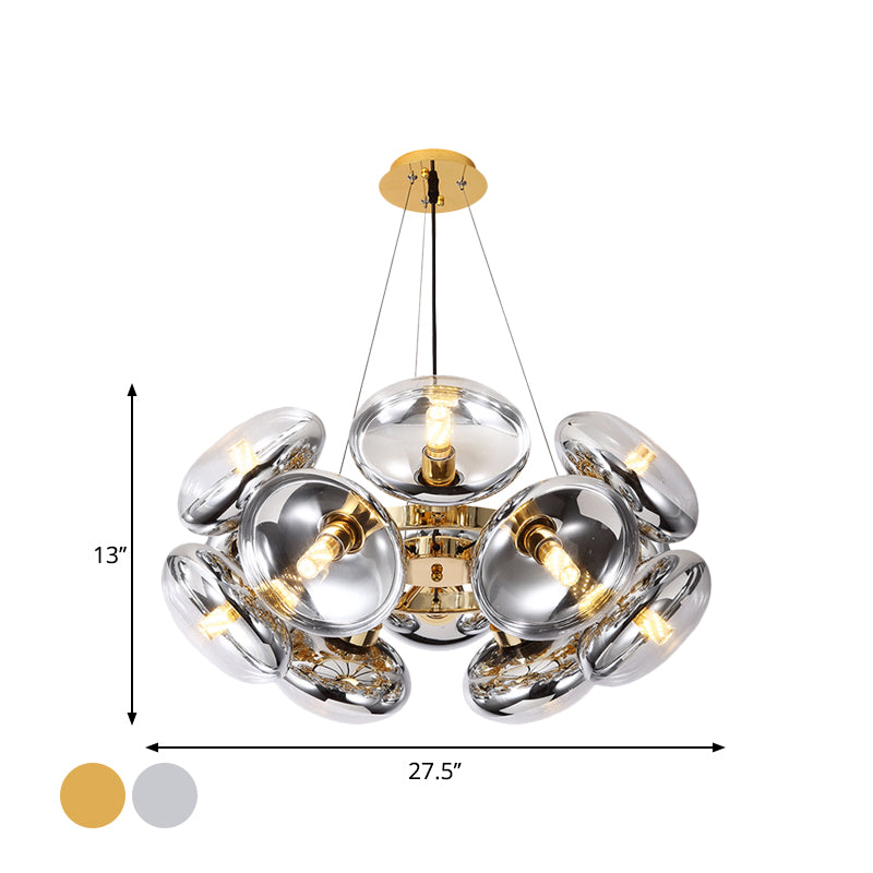 12-Light Round Shade Chandelier Modern Clear Glass Cord Hanging Light in Gold/Silver Clearhalo 'Ceiling Lights' 'Chandeliers' 'Modern Chandeliers' 'Modern' Lighting' 1886115