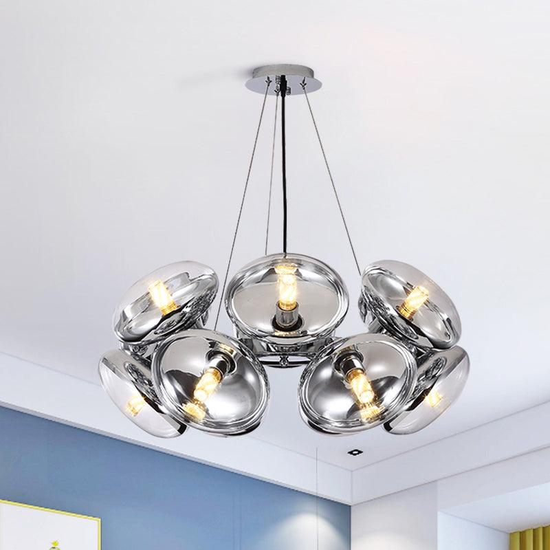 12-Light Round Shade Chandelier Modern Clear Glass Cord Hanging Light in Gold/Silver Clearhalo 'Ceiling Lights' 'Chandeliers' 'Modern Chandeliers' 'Modern' Lighting' 1886117