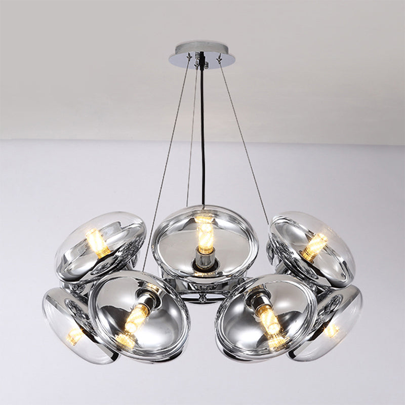 12-Light Round Shade Chandelier Modern Clear Glass Cord Hanging Light in Gold/Silver Clearhalo 'Ceiling Lights' 'Chandeliers' 'Modern Chandeliers' 'Modern' Lighting' 1886118