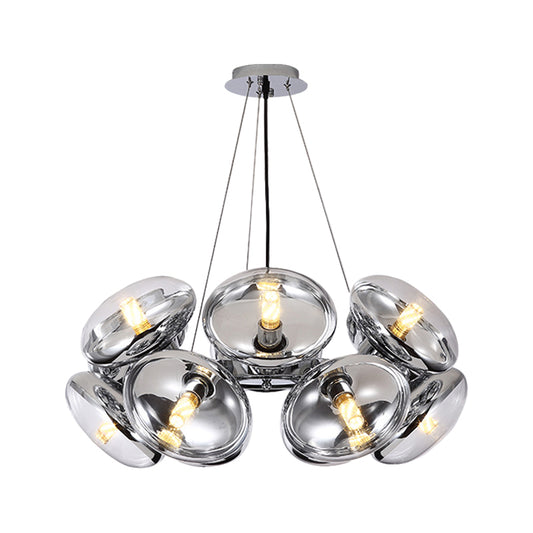 12-Light Round Shade Chandelier Modern Clear Glass Cord Hanging Light in Gold/Silver Clearhalo 'Ceiling Lights' 'Chandeliers' 'Modern Chandeliers' 'Modern' Lighting' 1886119