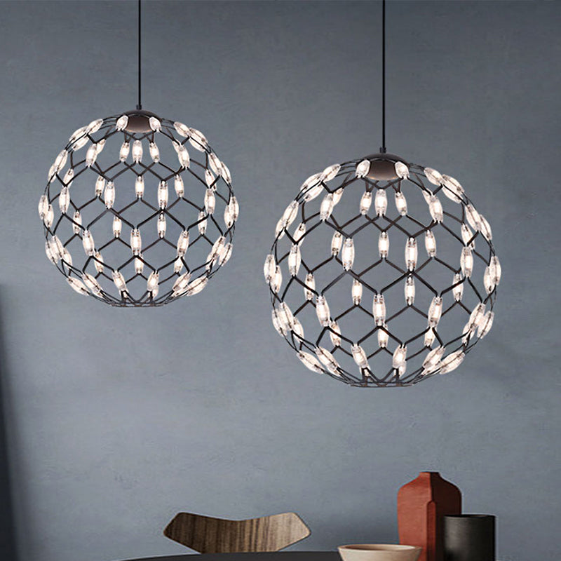 Hollow Design Metal Globe Chandelier LED Contemporary Hanging Lamp in Black/White Clearhalo 'Ceiling Lights' 'Chandeliers' 'Modern Chandeliers' 'Modern' Lighting' 1886145