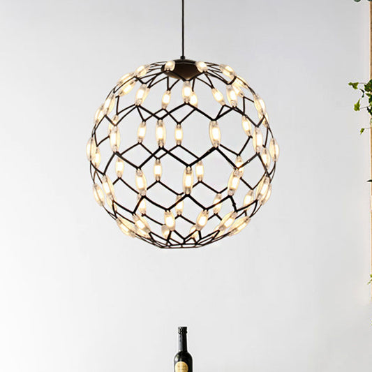 Hollow Design Metal Globe Chandelier LED Contemporary Hanging Lamp in Black/White Black Clearhalo 'Ceiling Lights' 'Chandeliers' 'Modern Chandeliers' 'Modern' Lighting' 1886146