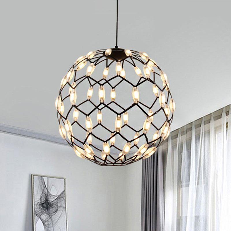 Hollow Design Metal Globe Chandelier LED Contemporary Hanging Lamp in Black/White Clearhalo 'Ceiling Lights' 'Chandeliers' 'Modern Chandeliers' 'Modern' Lighting' 1886147