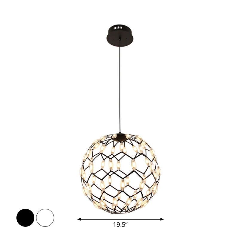 Hollow Design Metal Globe Chandelier LED Contemporary Hanging Lamp in Black/White Clearhalo 'Ceiling Lights' 'Chandeliers' 'Modern Chandeliers' 'Modern' Lighting' 1886150