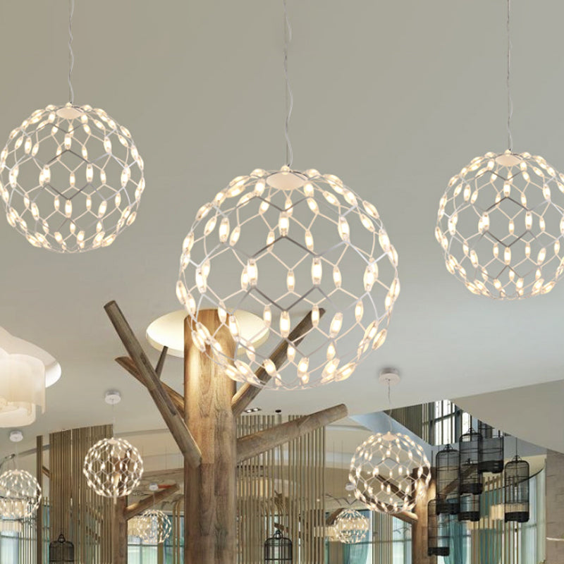 Hollow Design Metal Globe Chandelier LED Contemporary Hanging Lamp in Black/White Clearhalo 'Ceiling Lights' 'Chandeliers' 'Modern Chandeliers' 'Modern' Lighting' 1886151