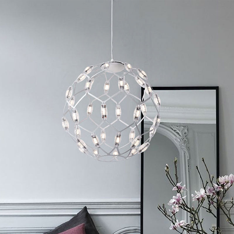 Hollow Design Metal Globe Chandelier LED Contemporary Hanging Lamp in Black/White White Clearhalo 'Ceiling Lights' 'Chandeliers' 'Modern Chandeliers' 'Modern' Lighting' 1886152