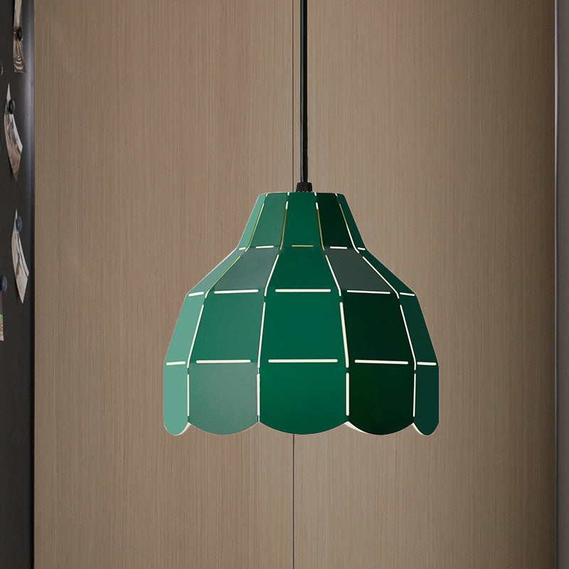 Scallop Dome Hanging Light Macaron Metal 1 Light Pink/Yellow/Blue Pendant Light for Living Room Dark Green Clearhalo 'Ceiling Lights' 'Modern Pendants' 'Modern' 'Pendant Lights' 'Pendants' Lighting' 1886170