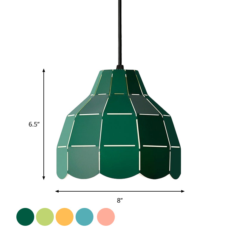 Scallop Dome Hanging Light Macaron Metal 1 Light Pink/Yellow/Blue Pendant Light for Living Room Clearhalo 'Ceiling Lights' 'Modern Pendants' 'Modern' 'Pendant Lights' 'Pendants' Lighting' 1886172