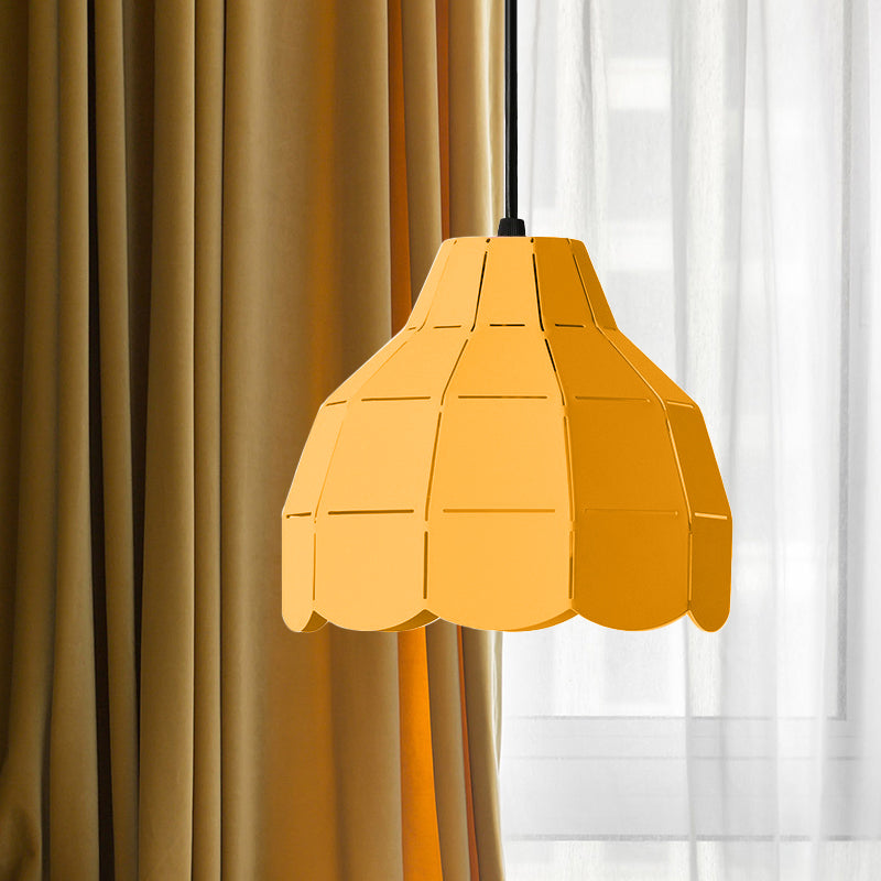 Scallop Dome Hanging Light Macaron Metal 1 Light Pink/Yellow/Blue Pendant Light for Living Room Yellow Clearhalo 'Ceiling Lights' 'Modern Pendants' 'Modern' 'Pendant Lights' 'Pendants' Lighting' 1886177