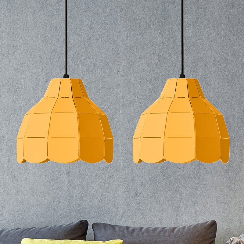 Scallop Dome Hanging Light Macaron Metal 1 Light Pink/Yellow/Blue Pendant Light for Living Room Clearhalo 'Ceiling Lights' 'Modern Pendants' 'Modern' 'Pendant Lights' 'Pendants' Lighting' 1886178