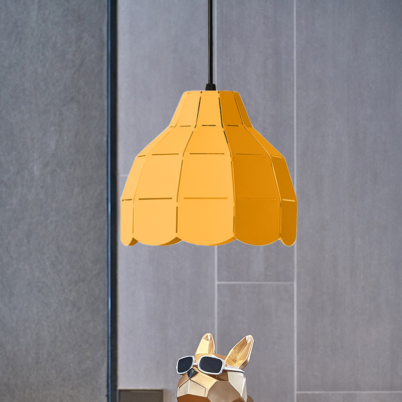 Scallop Dome Hanging Light Macaron Metal 1 Light Pink/Yellow/Blue Pendant Light for Living Room Clearhalo 'Ceiling Lights' 'Modern Pendants' 'Modern' 'Pendant Lights' 'Pendants' Lighting' 1886179