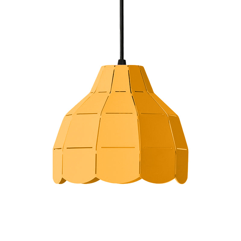 Scallop Dome Hanging Light Macaron Metal 1 Light Pink/Yellow/Blue Pendant Light for Living Room Clearhalo 'Ceiling Lights' 'Modern Pendants' 'Modern' 'Pendant Lights' 'Pendants' Lighting' 1886180