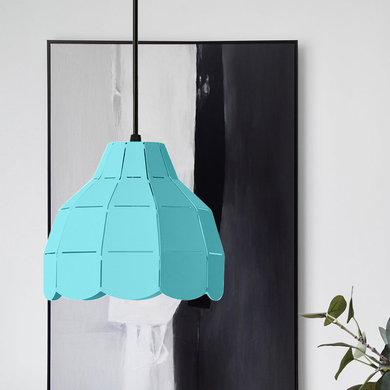 Scallop Dome Hanging Light Macaron Metal 1 Light Pink/Yellow/Blue Pendant Light for Living Room Clearhalo 'Ceiling Lights' 'Modern Pendants' 'Modern' 'Pendant Lights' 'Pendants' Lighting' 1886182