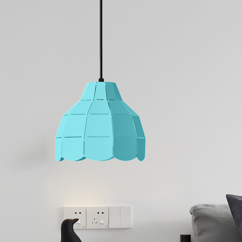 Scallop Dome Hanging Light Macaron Metal 1 Light Pink/Yellow/Blue Pendant Light for Living Room Clearhalo 'Ceiling Lights' 'Modern Pendants' 'Modern' 'Pendant Lights' 'Pendants' Lighting' 1886183