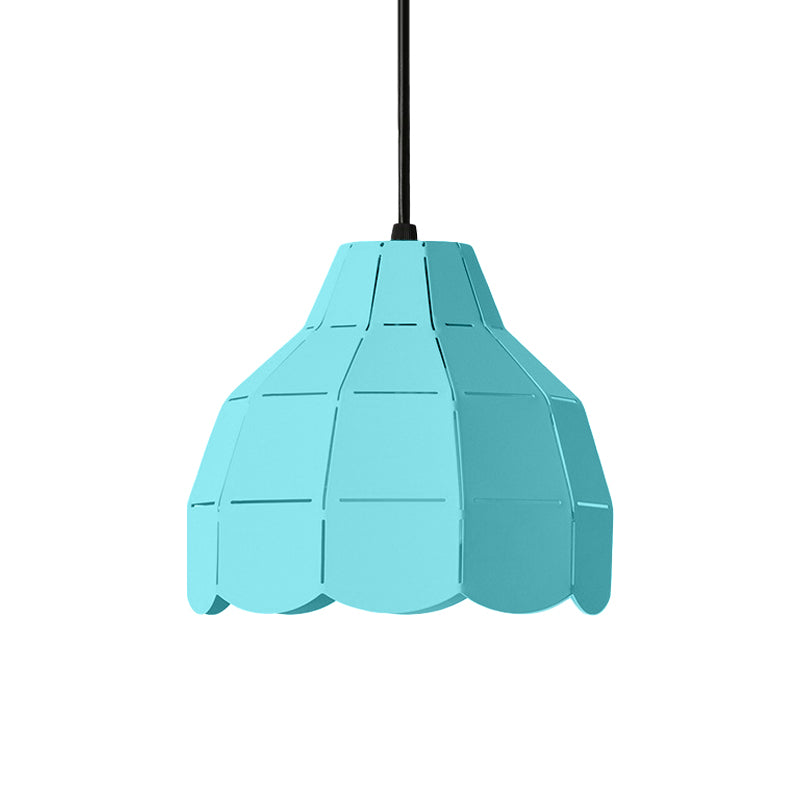 Scallop Dome Hanging Light Macaron Metal 1 Light Pink/Yellow/Blue Pendant Light for Living Room Clearhalo 'Ceiling Lights' 'Modern Pendants' 'Modern' 'Pendant Lights' 'Pendants' Lighting' 1886184