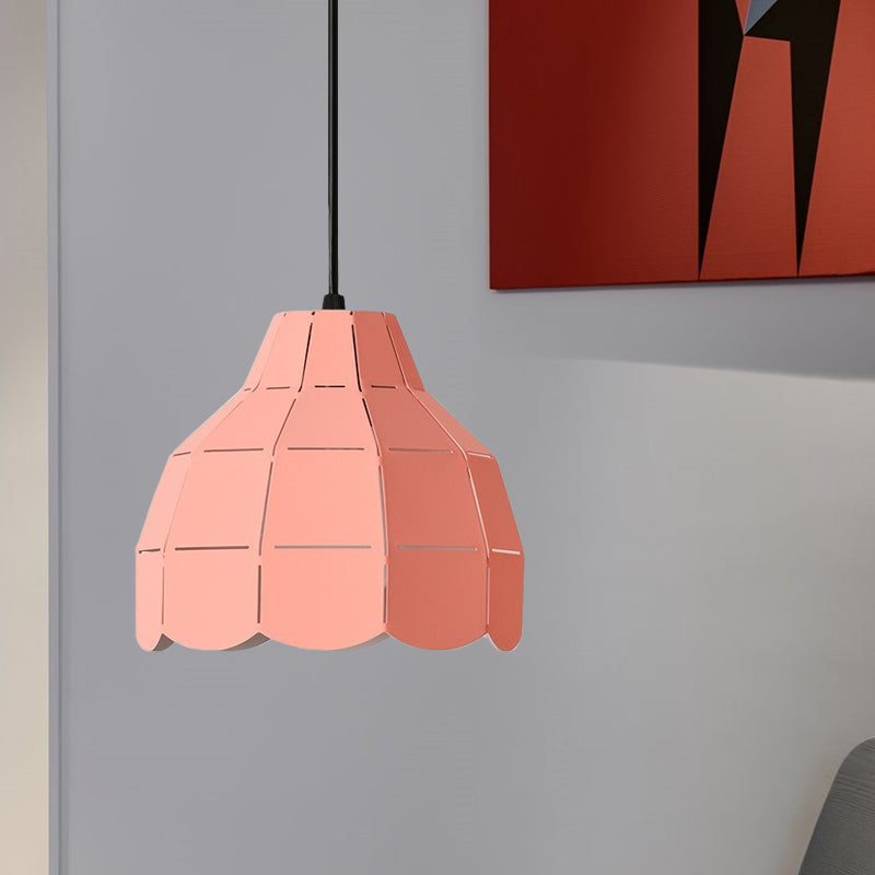 Scallop Dome Hanging Light Macaron Metal 1 Light Pink/Yellow/Blue Pendant Light for Living Room Clearhalo 'Ceiling Lights' 'Modern Pendants' 'Modern' 'Pendant Lights' 'Pendants' Lighting' 1886186