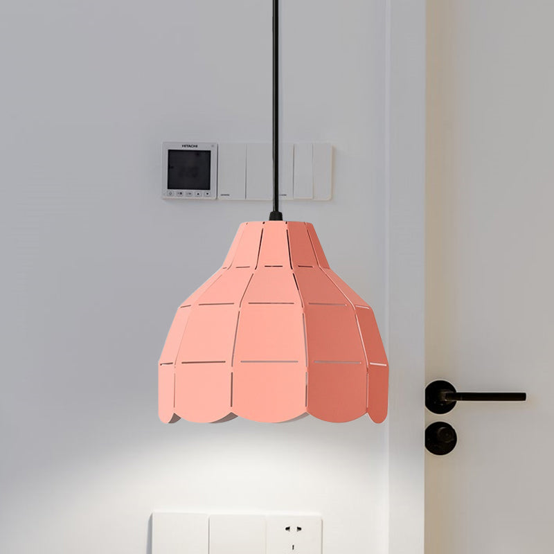 Scallop Dome Hanging Light Macaron Metal 1 Light Pink/Yellow/Blue Pendant Light for Living Room Clearhalo 'Ceiling Lights' 'Modern Pendants' 'Modern' 'Pendant Lights' 'Pendants' Lighting' 1886187