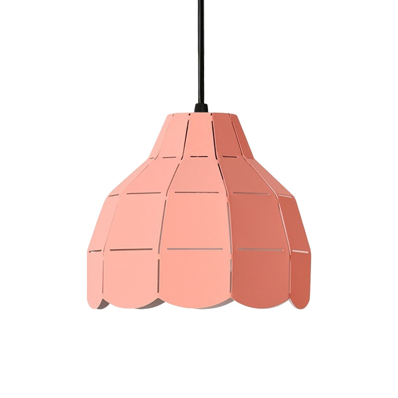 Scallop Dome Hanging Light Macaron Metal 1 Light Pink/Yellow/Blue Pendant Light for Living Room Clearhalo 'Ceiling Lights' 'Modern Pendants' 'Modern' 'Pendant Lights' 'Pendants' Lighting' 1886188