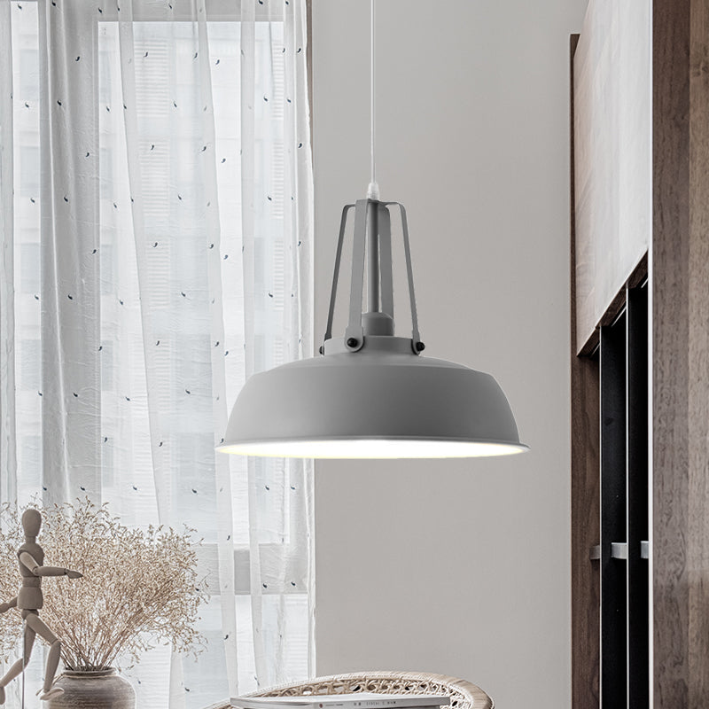 14"/18" Dia Drum Hanging Light Kit Minimalist Metal 1 Light Black/White/Grey Hanging Pendant Lamp Grey Clearhalo 'Ceiling Lights' 'Modern Pendants' 'Modern' 'Pendant Lights' 'Pendants' Lighting' 1886203