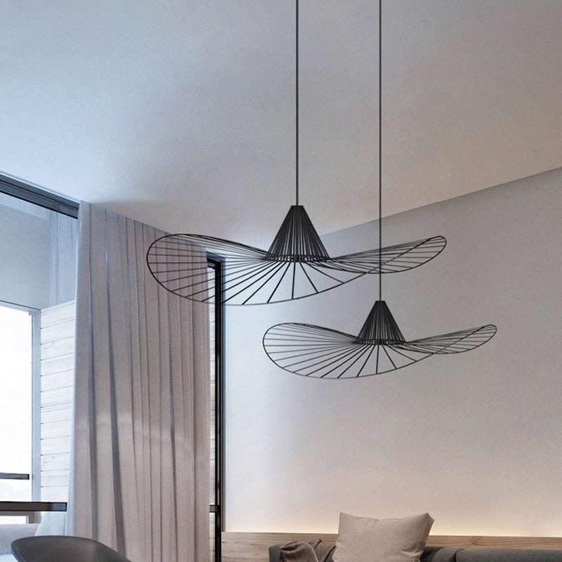 Wire Hat Shaped Hanging Pendant 1 Light Simple Style Suspension Lamp in Black for Restaurant Clearhalo 'Ceiling Lights' 'Modern Pendants' 'Modern' 'Pendant Lights' 'Pendants' Lighting' 1886208