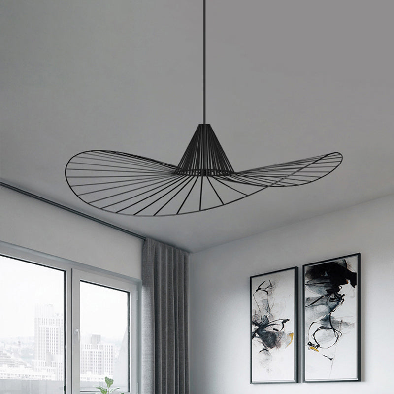 Wire Hat Shaped Hanging Pendant 1 Light Simple Style Suspension Lamp in Black for Restaurant Black 23.5" Clearhalo 'Ceiling Lights' 'Modern Pendants' 'Modern' 'Pendant Lights' 'Pendants' Lighting' 1886209