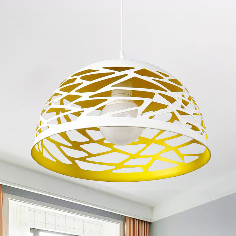 Hollowed-Out Dome Buffet Pendant Metal 1 Head Nordic Cord Hanging Light in Yellow Yellow Clearhalo 'Ceiling Lights' 'Modern Pendants' 'Modern' 'Pendant Lights' 'Pendants' Lighting' 1886212