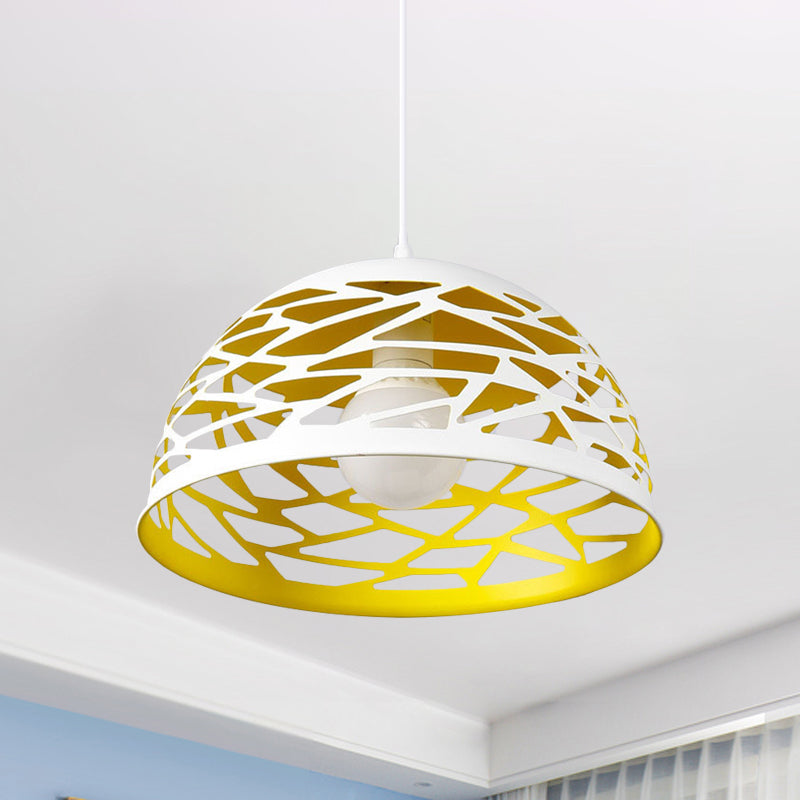 Hollowed-Out Dome Buffet Pendant Metal 1 Head Nordic Cord Hanging Light in Yellow Clearhalo 'Ceiling Lights' 'Modern Pendants' 'Modern' 'Pendant Lights' 'Pendants' Lighting' 1886213