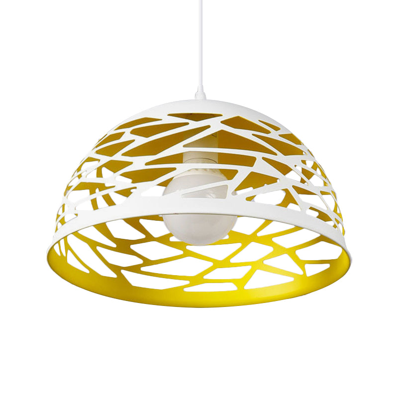 Hollowed-Out Dome Buffet Pendant Metal 1 Head Nordic Cord Hanging Light in Yellow Clearhalo 'Ceiling Lights' 'Modern Pendants' 'Modern' 'Pendant Lights' 'Pendants' Lighting' 1886214