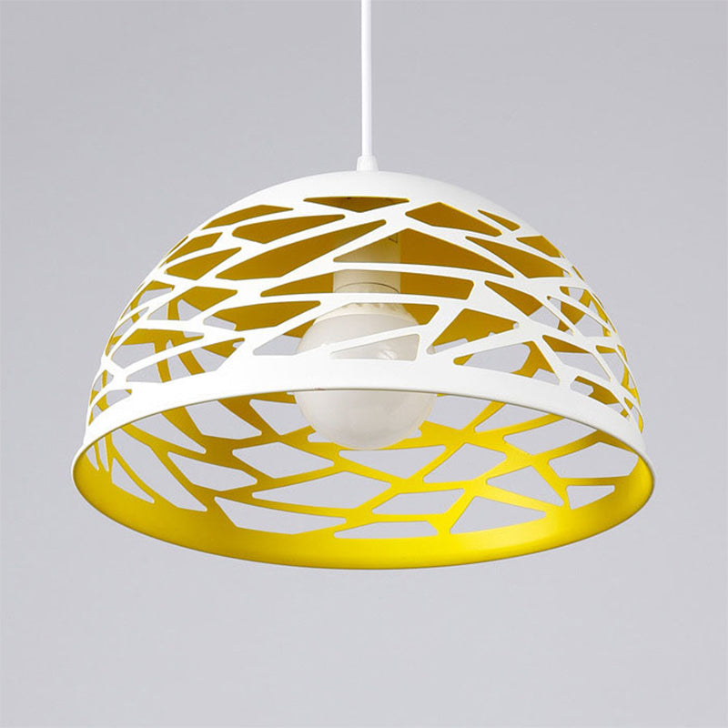 Hollowed-Out Dome Buffet Pendant Metal 1 Head Nordic Cord Hanging Light in Yellow Clearhalo 'Ceiling Lights' 'Modern Pendants' 'Modern' 'Pendant Lights' 'Pendants' Lighting' 1886215