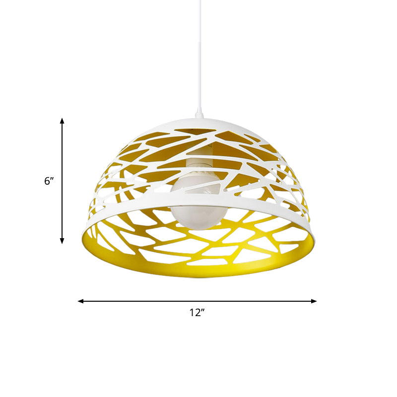 Hollowed-Out Dome Buffet Pendant Metal 1 Head Nordic Cord Hanging Light in Yellow Clearhalo 'Ceiling Lights' 'Modern Pendants' 'Modern' 'Pendant Lights' 'Pendants' Lighting' 1886216