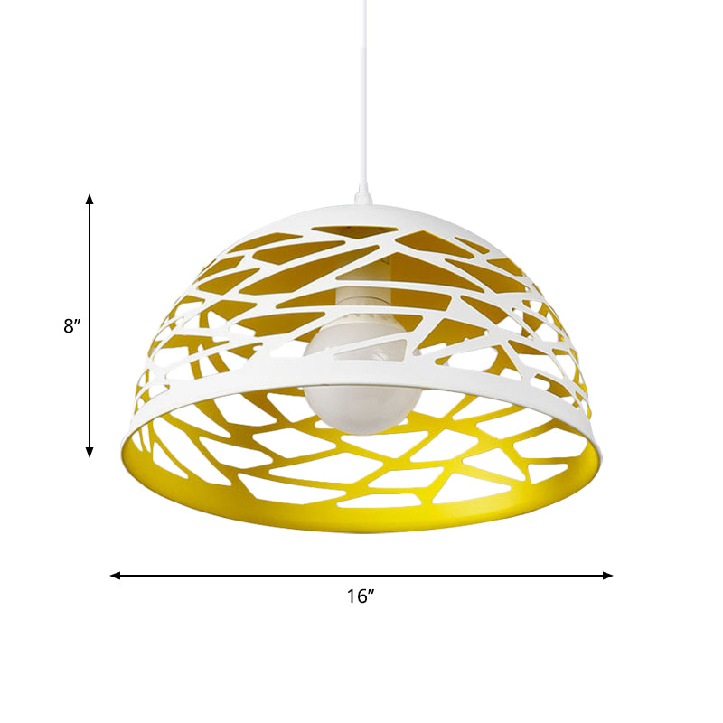 Hollowed-Out Dome Buffet Pendant Metal 1 Head Nordic Cord Hanging Light in Yellow Clearhalo 'Ceiling Lights' 'Modern Pendants' 'Modern' 'Pendant Lights' 'Pendants' Lighting' 1886217