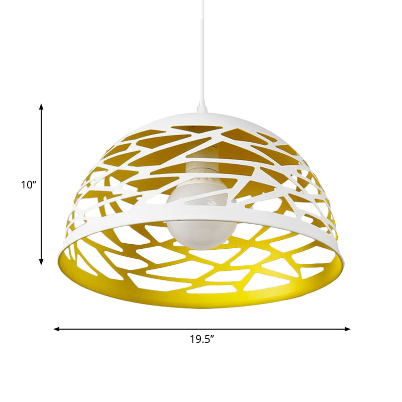 Hollowed-Out Dome Buffet Pendant Metal 1 Head Nordic Cord Hanging Light in Yellow Clearhalo 'Ceiling Lights' 'Modern Pendants' 'Modern' 'Pendant Lights' 'Pendants' Lighting' 1886218