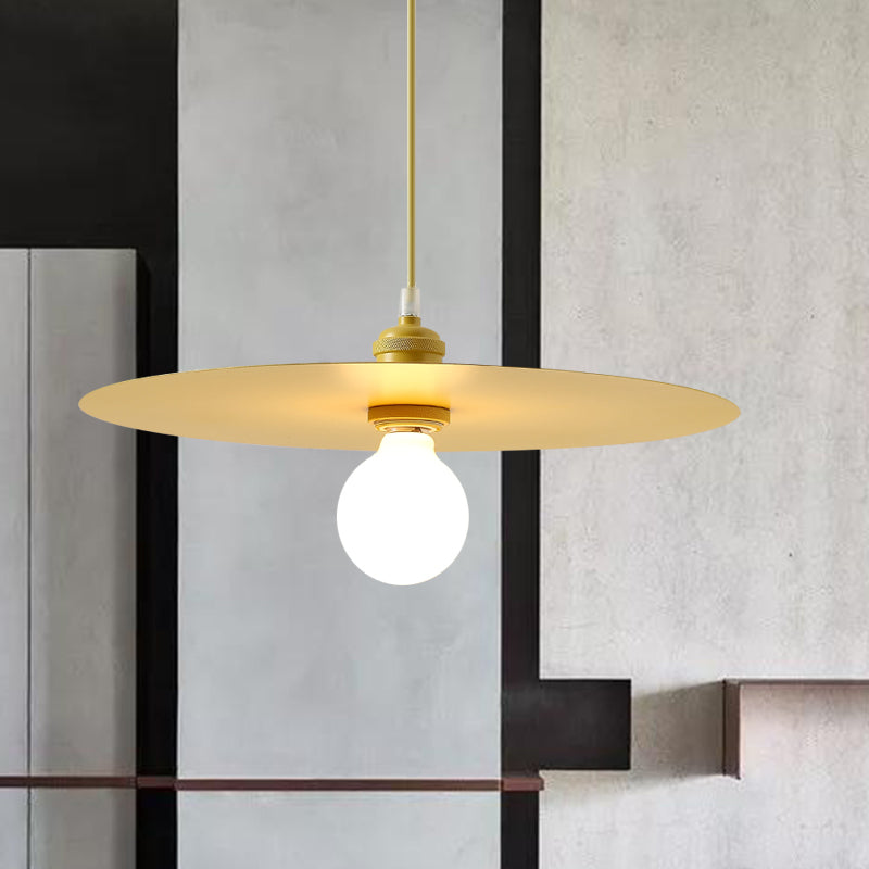 Macaron Disc Shade Drop Light One Bulb Metal Hanging Pendant Light in Multi Colors Yellow Clearhalo 'Ceiling Lights' 'Modern Pendants' 'Modern' 'Pendant Lights' 'Pendants' Lighting' 1886219